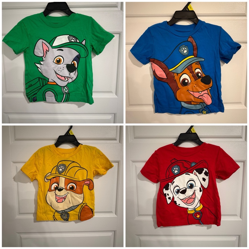 (4) Paw Patrol Kids T-Shirt Set - Green, Blue, Yellow, Red